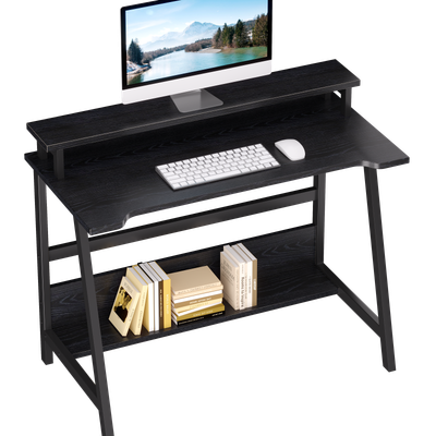 31.5 Inch Small Computer Desks Compact Desk with Storage Home Office Desks Work Study Office Desk for Small Spaces - Black/31.5" x 19.69" x (28.46+3.94)"